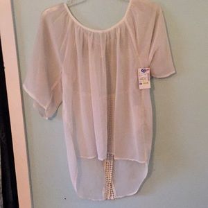 Cream sheer split back top